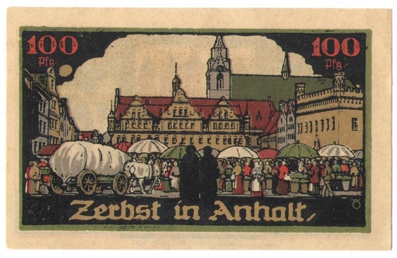 100 Pf banknot zastępczy Zerbst in anhalt 1921
