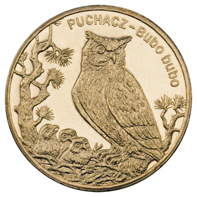 2 zł 2005 - Zwierzęta świata: Puchacz (łac. Bubo bubo)
