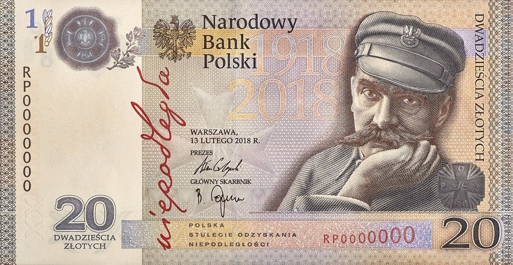 20 zł banknot 100 rocznica niepodległości, Piłsudski, niepodległość