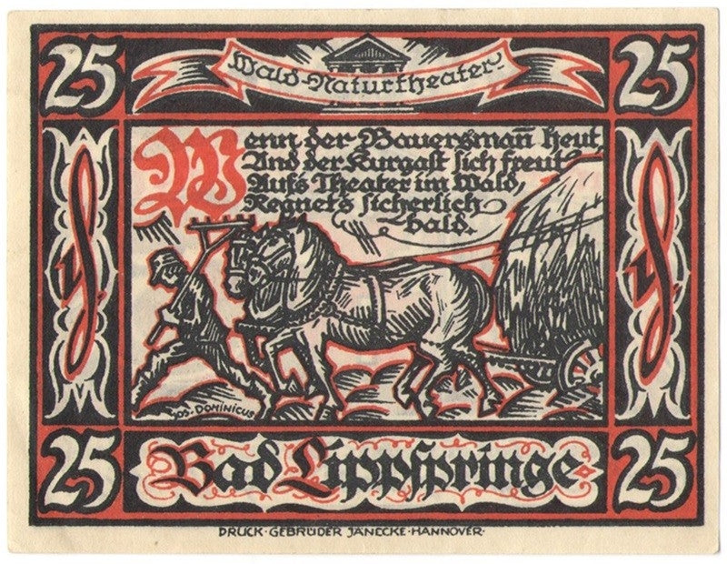 25 Pf banknot zastępczy Lippspringe 1921