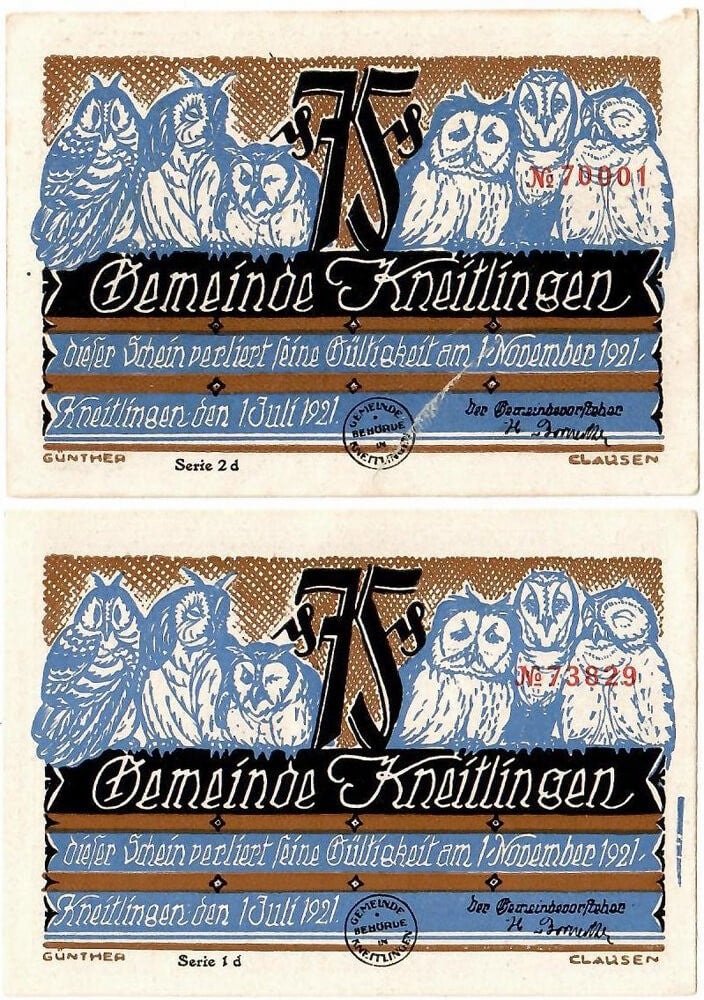 2x75 fenigów banknoty zastępcze Powiat Kneitlingen 1921