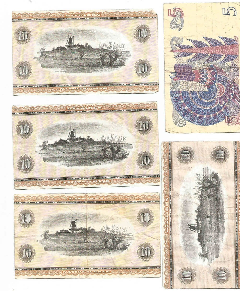 4 x 10 kroner 1936 Dania + 1 x 5 Kronor Szwecja 1968