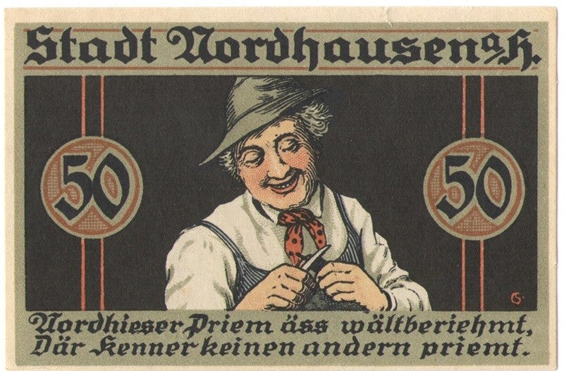 50 Pf banknot zastępczy der Nordhäuser Priem 1921