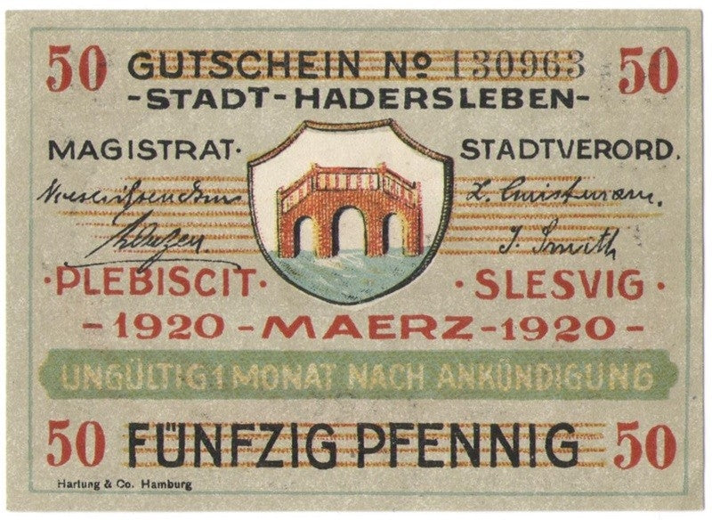 50 Pf banknot zastępczy Hadersleben 1920