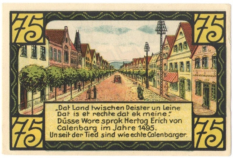 75 Pf banknot zastępczy Gutschein der stadt Eldagsen