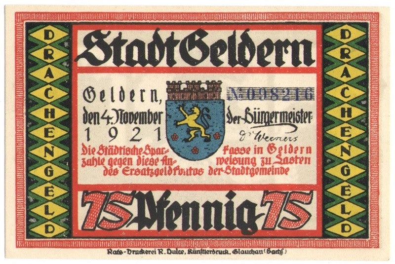 75 Pf banknot zastępczy miasto Geldern 1921
