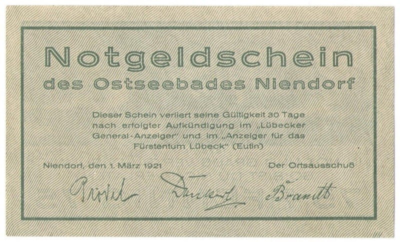 75 Pf banknot zastępczy Notgeldschein des Ostseebades Niendorf