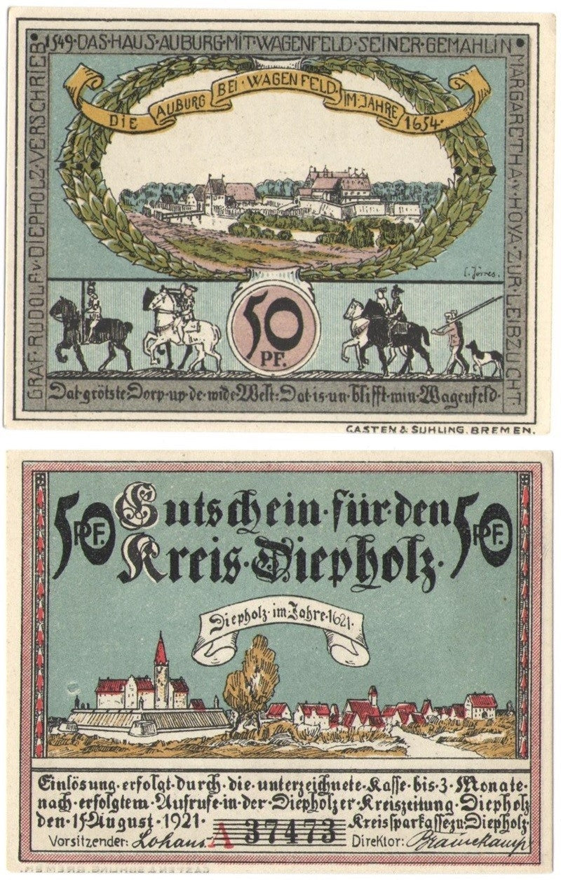 Banknot zastępczy 50 Pf Diepholz 1921