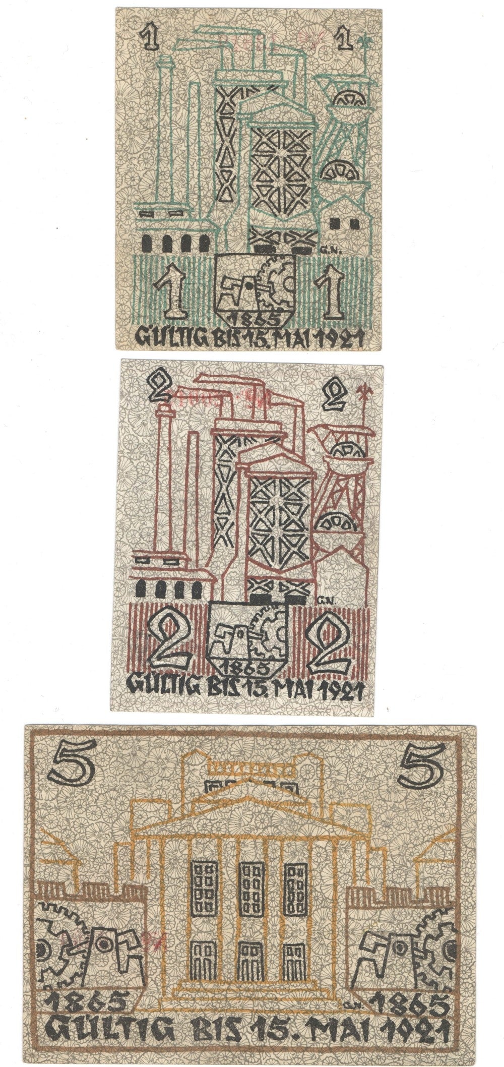 Banknoty zastępcze (notgeldy) Katowice, 3 sztuki, 1921