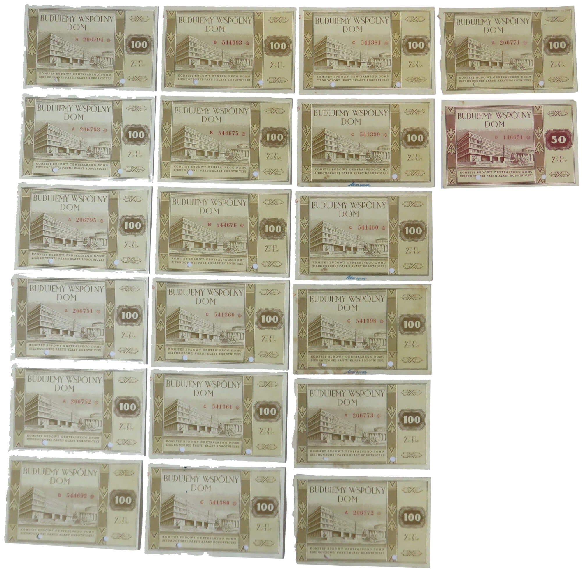 Lot: 20x cegiełka BUDUJEMY WSPÓLNY DOM: 19 x 100 zł, 1 x 50 zł