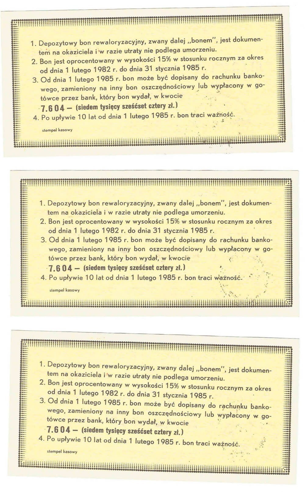 Lot: 3 x depozytowy bon rewaloryzacyjny na 5.000 złotych, 1982