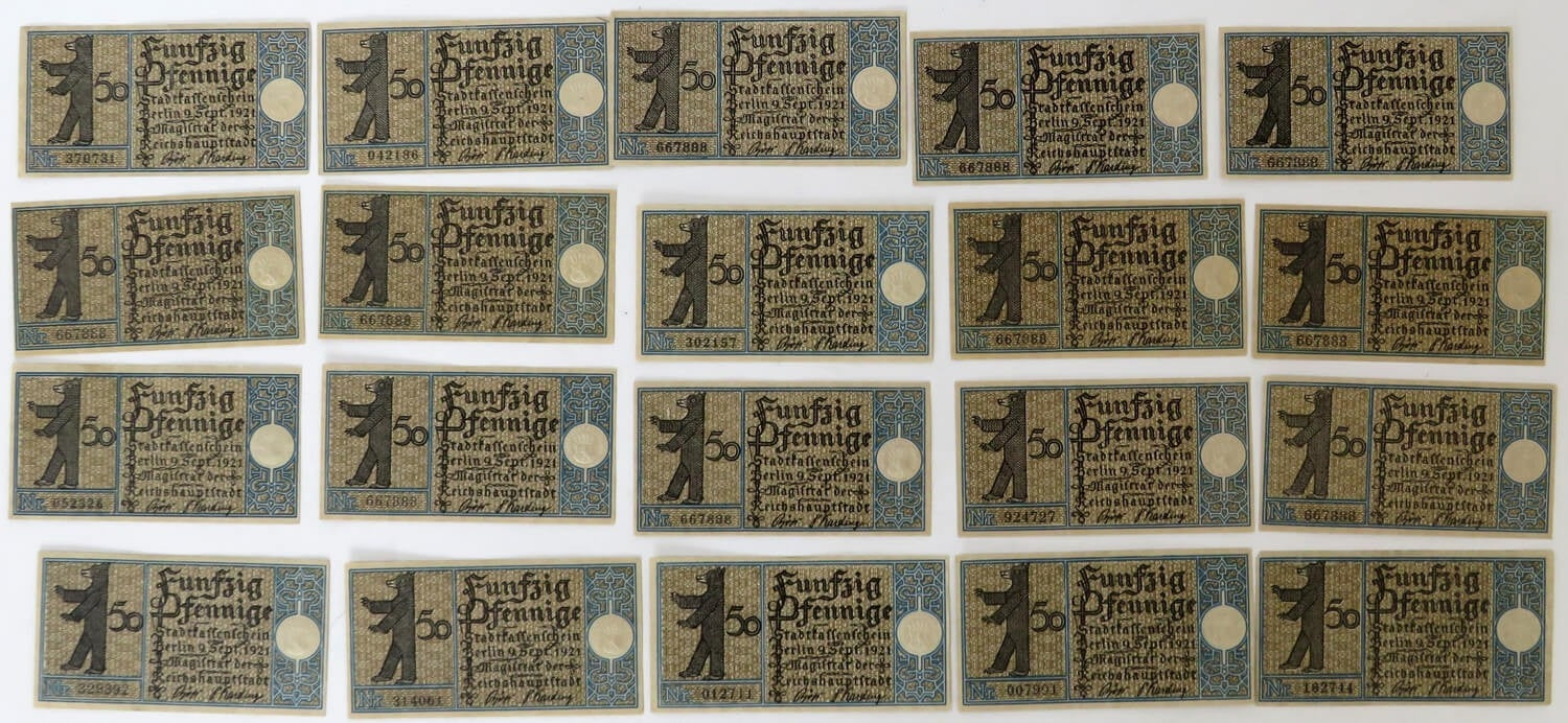 Zestaw 20 notgeldów z banderolą , 50 Pfennig Berlin 1921, każdy inny