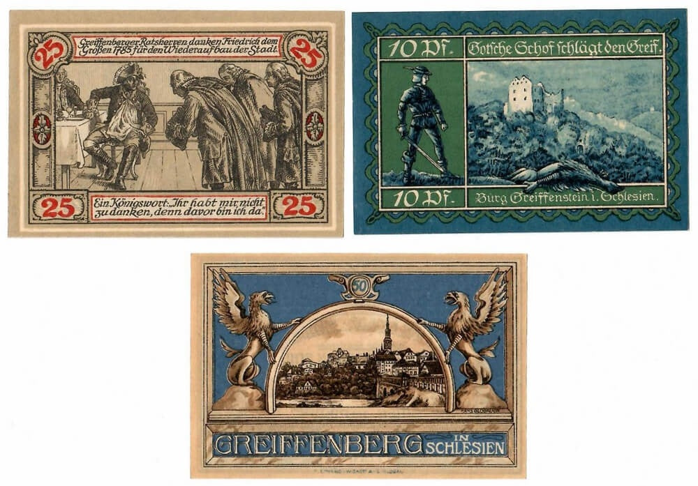 Lot: 3 x Notgeldy Gryfów śląski, 10,25,50 fenigów