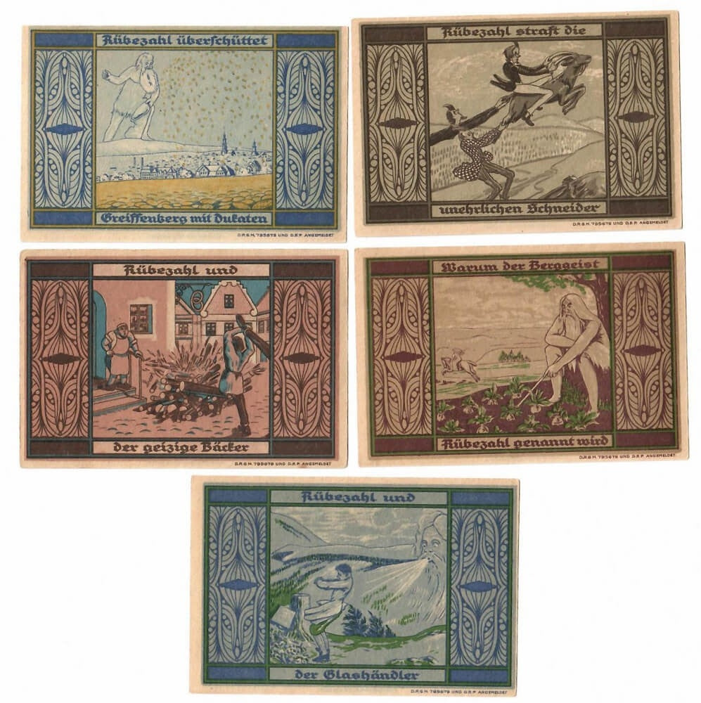Lot: 5 x Notgeldy Gryfów śląski, 30,60 f, 1,3,5 m