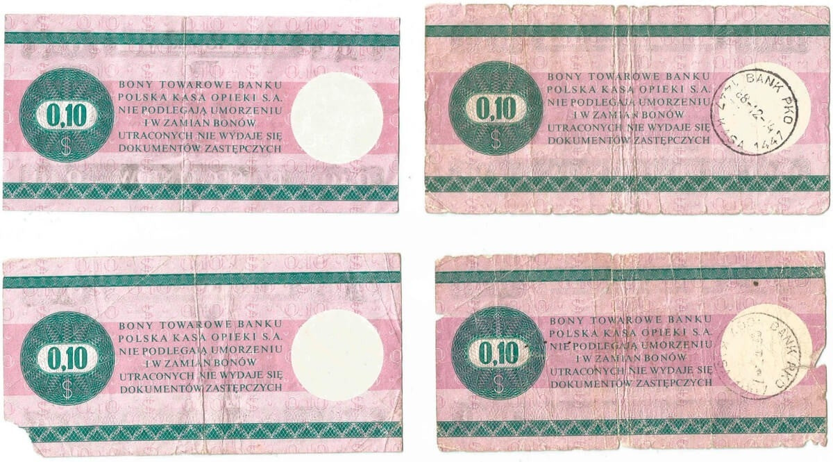 Lot: Zestaw 4 bonów towarowych 10 centów 1979, stan 3-/4