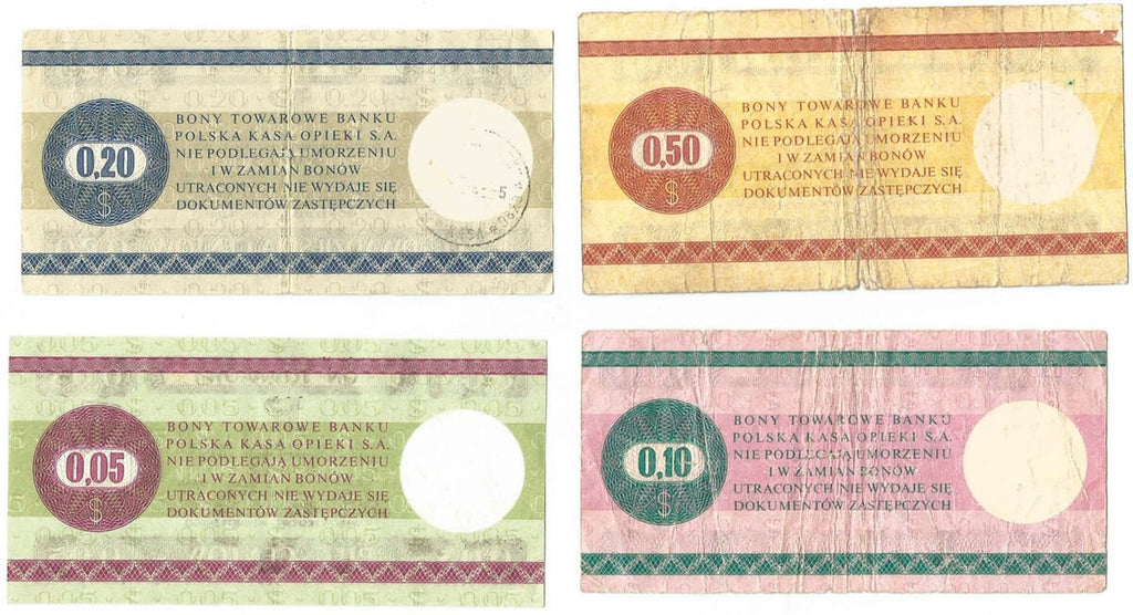 Lot: Zestaw 4 bonów towarowych, 5, 10, 20, 50 centów, 1979 stan 3-/4+