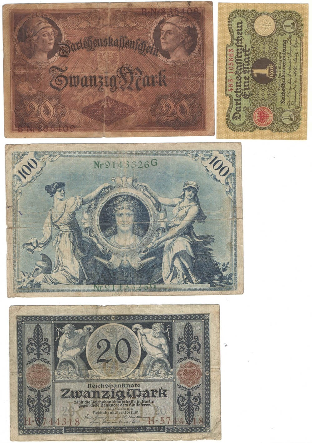 Niemcy, banknoty 1908-1920, stany 2 i 4