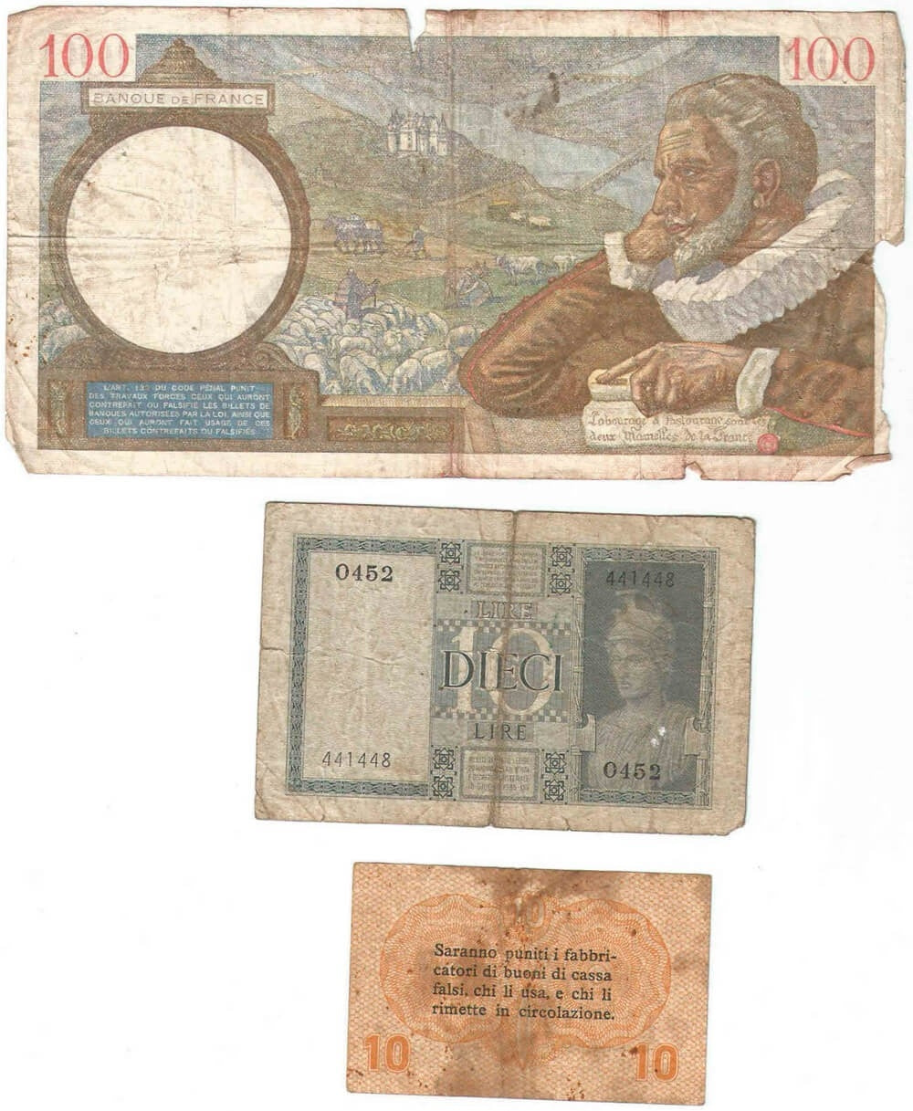 Zestaw 3 banknotów ze skanów